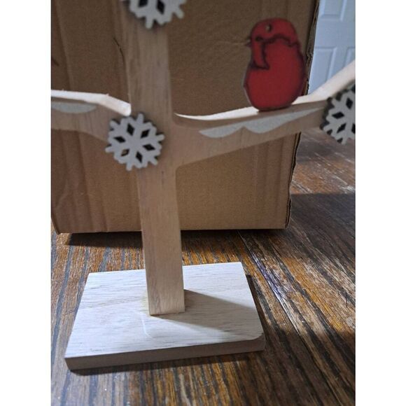 Cardinal Christmas Holiday Wood Winter Tree Table Decor Red Bird Snowflake - Picture 5 of 7